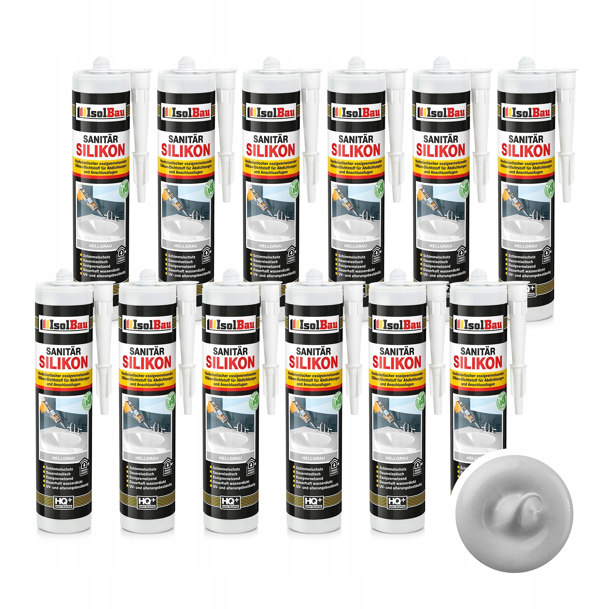 Sanitární silikon Světle šedý IsolBau 12 x 300 ml Odolný vůči plísním