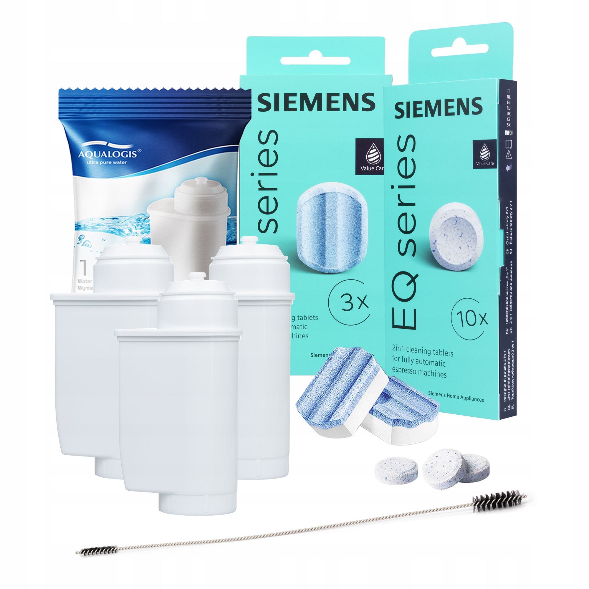 Tabletki i Odkamieniacz Siemens 3x Filtr Do Ekspresu AL-Inte Szczotka