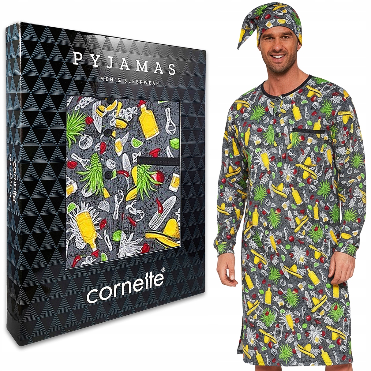 Pánská Noční Košile Cornette 110/05 Pyžamo s županem Dlouhý rukáv M