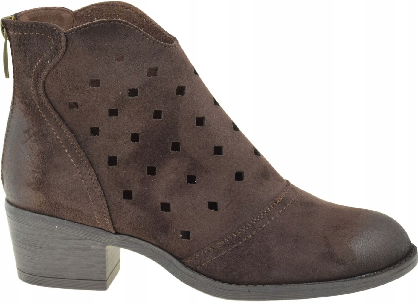 Hnědé Kovbojské Boty dámské ažurové Kotníkové Boty na sloupku Potocki 26-12749 VEL.39
