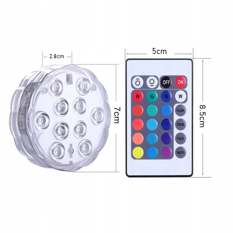 OŚWIETLENIE BASENU PODWODNE BASENOWE LAMPKA LED RGB Z PILOT+ogniwo guzikowe Kod producenta dry6tufghty