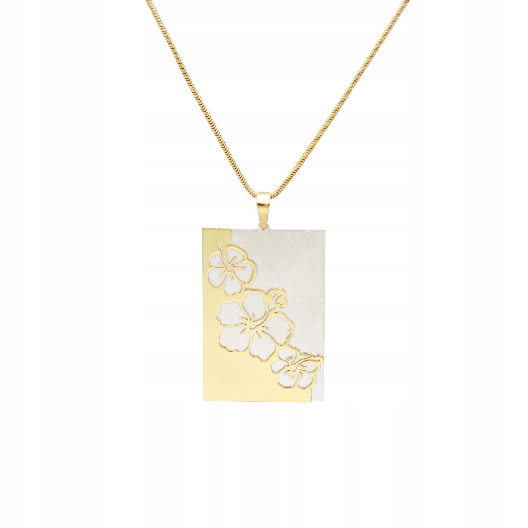 Přívěsek obdélník s květy, stříbro rhodiované, pozlacené