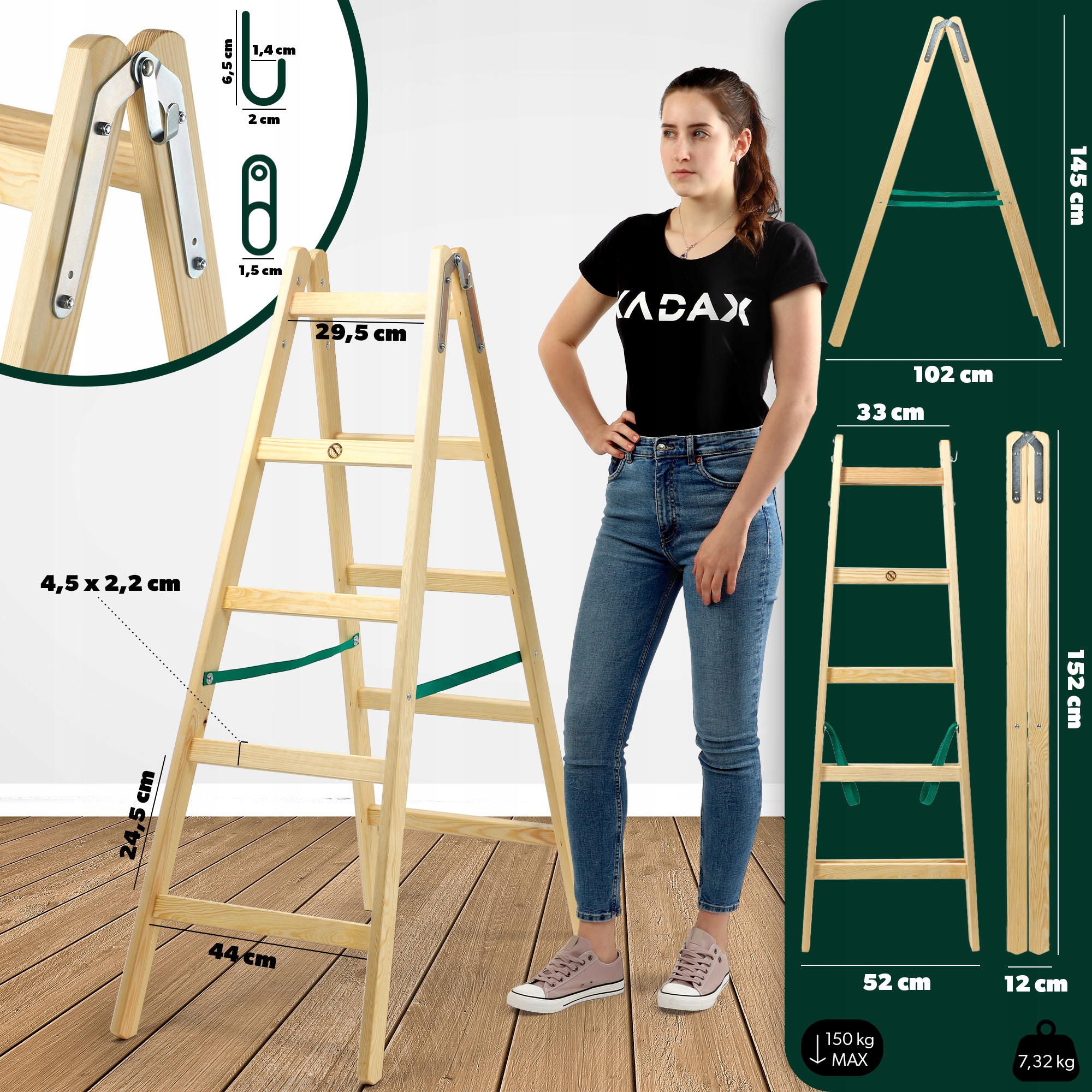 DRABINA DREWNIANA ROZSTAWNA MALARSKA 2x5 SZCZEBLI Stan opakowania oryginalne