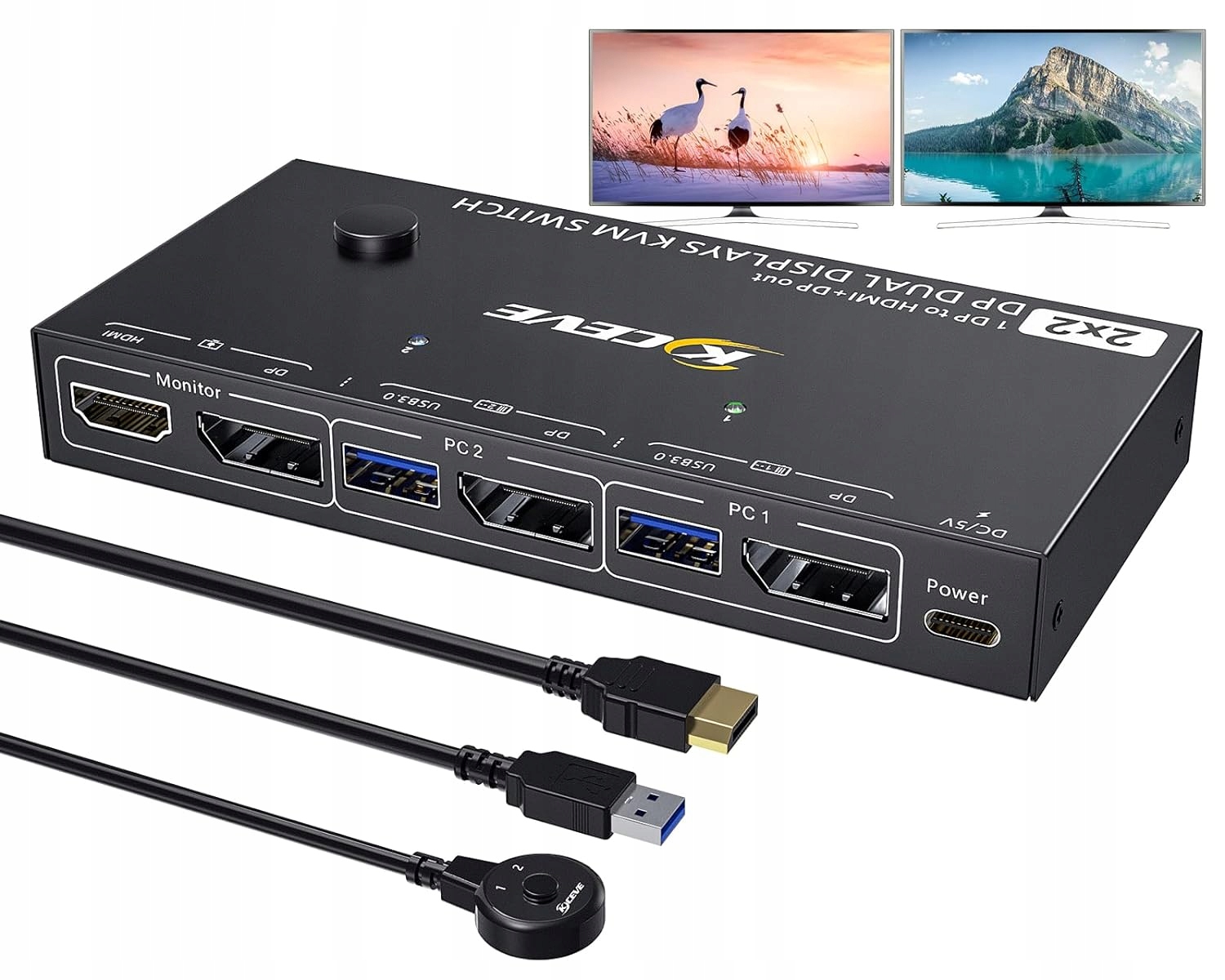 Switch KVM USB 3.0 DP 2 Komputery 2 Monitory, Rozdzielacz MST/SST L380