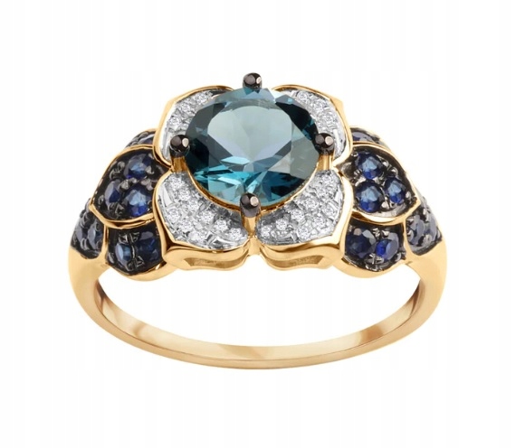 Złoty Pierścionek z Topazem Szafirami r16 PZ19841 Verona Jewellery