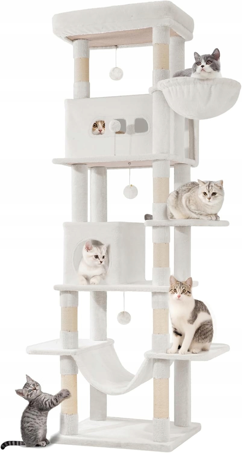 Levně Škrabadlo Pro Kočky s tunely a domkem, víceúrovňové Sisal, vysoké 210 cm