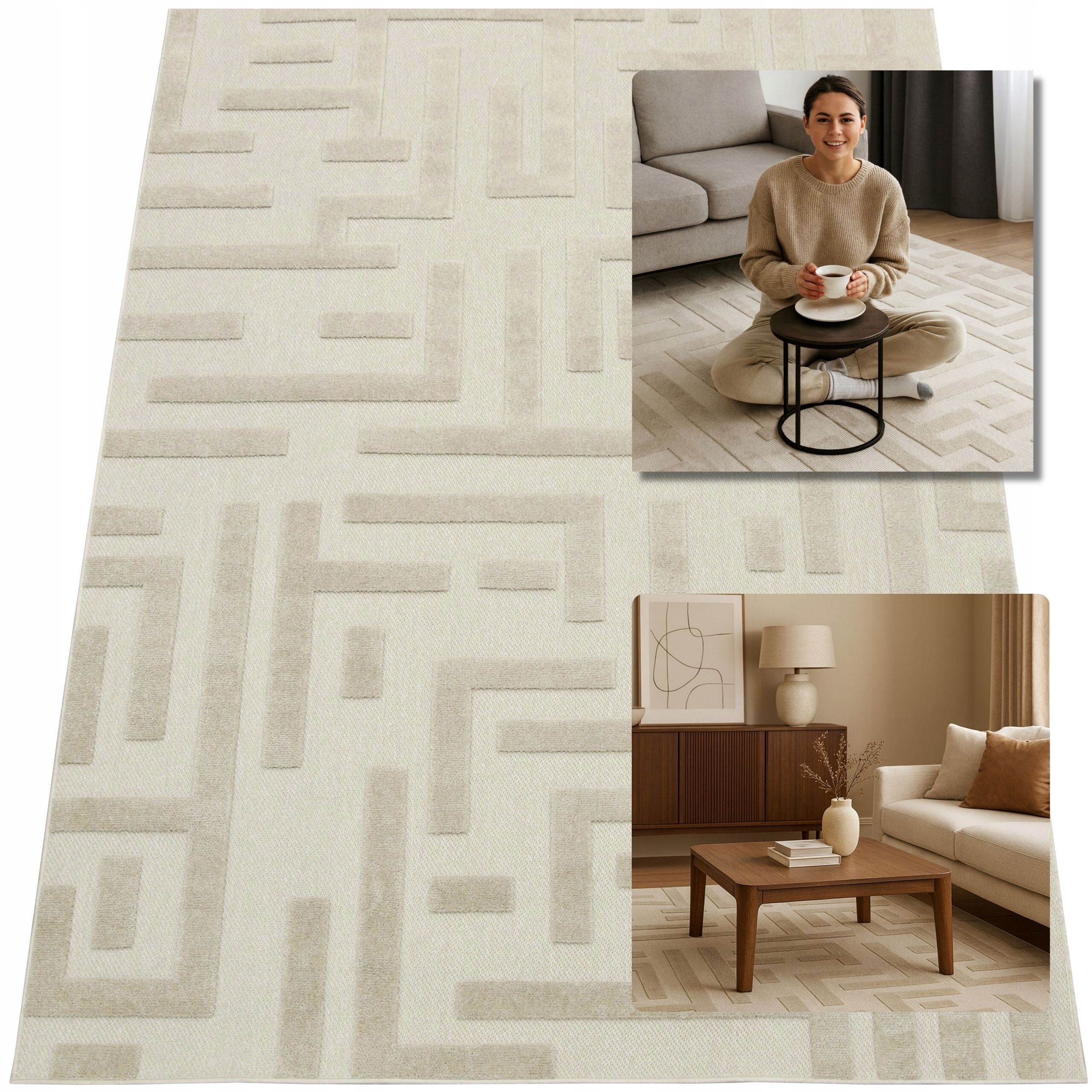 Koberec Moderní Béžový Měkký Medúza Koberce Do Obývacího Pokoje Glamour 140x200