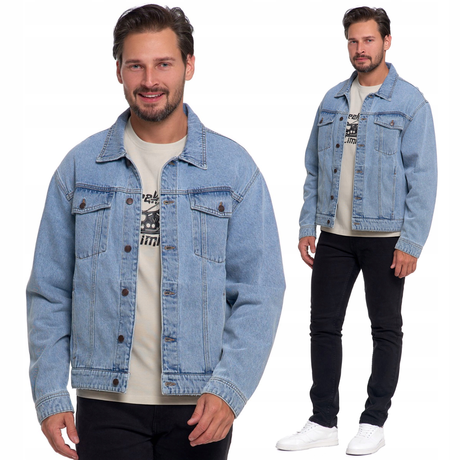 Džínová Bavlněná Bunda Pánská Klasická Volná Katana Módní Knoflíky XL