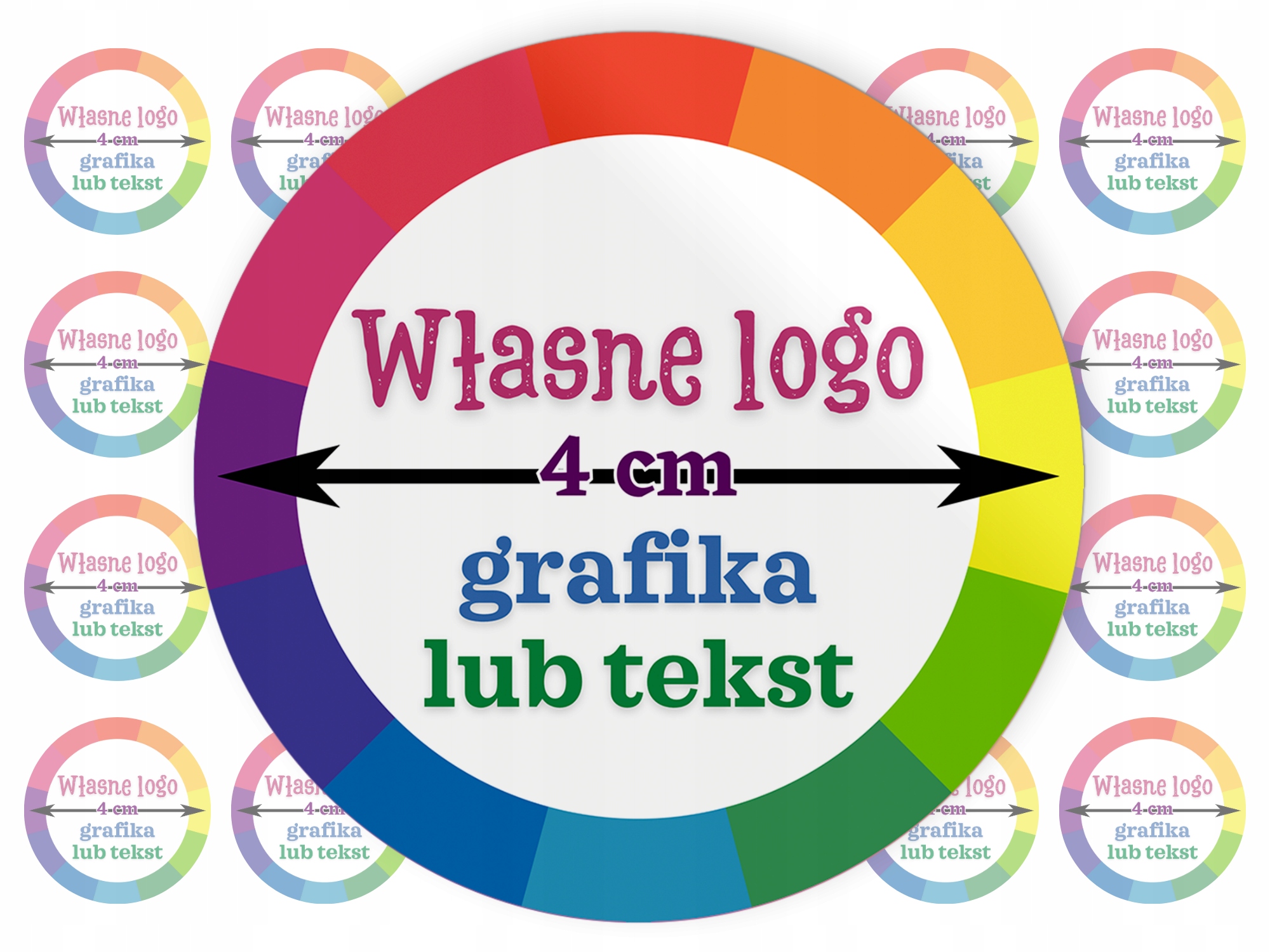 Twoje Logo Tekst lub Grafika etykiety Naklejki 4cm