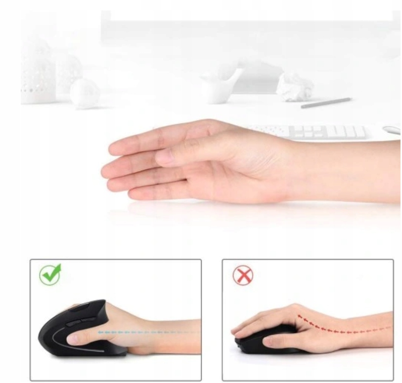 MYSZ BEZPRZEWODOWA ERGONOMICZNA WERTYKALNA DO KOMPUTERA + PODKŁADKA GRATIS Stan opakowania oryginalne