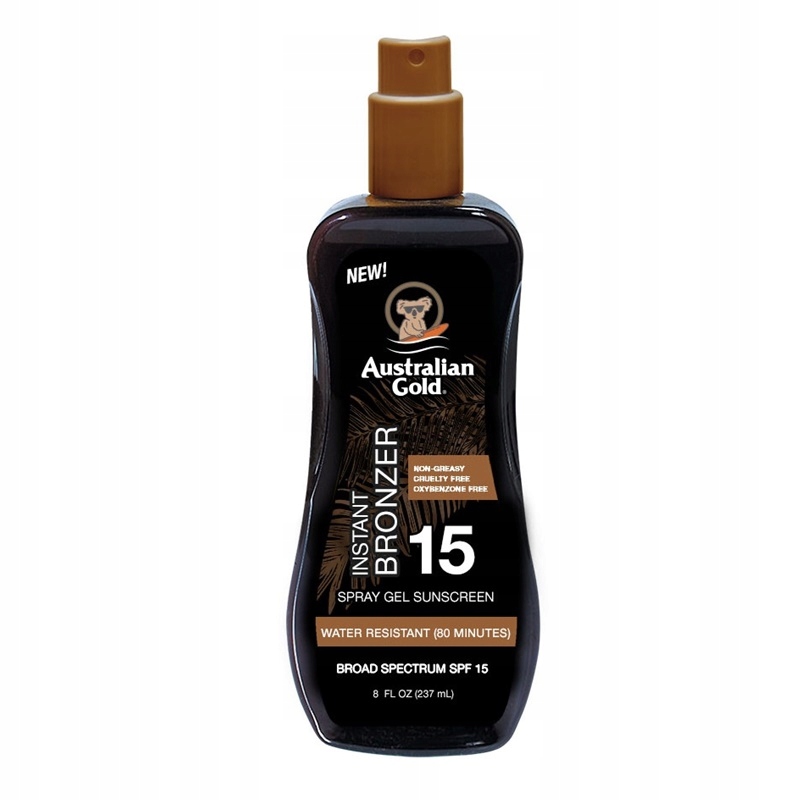 Australian Gold SPF15 spray żel 237ml z bronzerem do opalania na słońcu