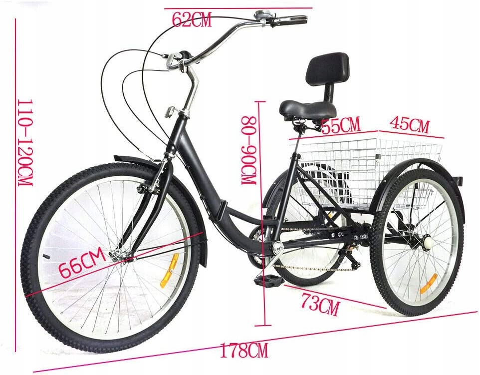 ROWER TRÓJKOŁOWY DLA DOROSŁYCH 24'' 7 BIEG.+2Kosze EAN (GTIN) 6008888855556