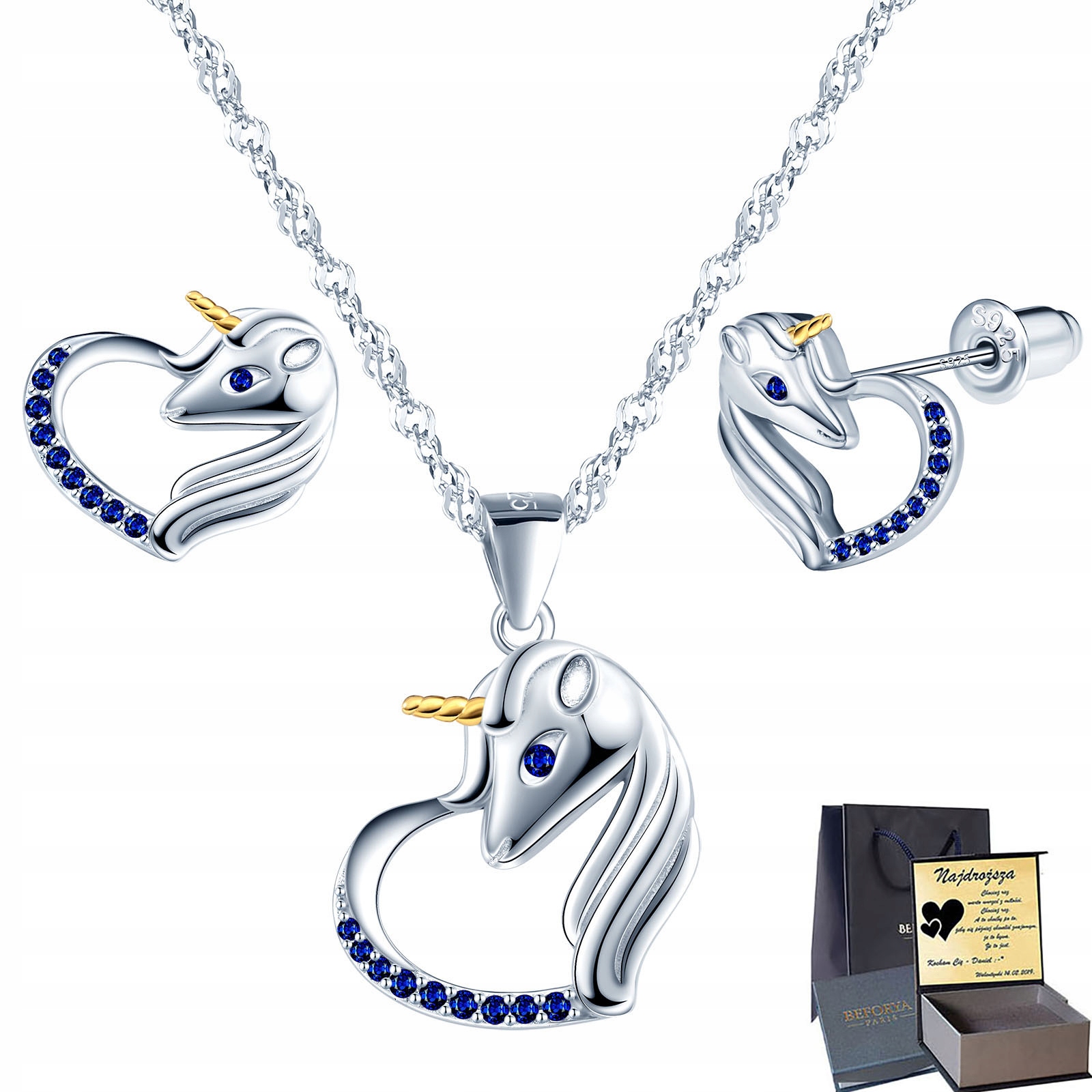 

Jednorożec Srebrny Komplet Swarovski Srebro 925