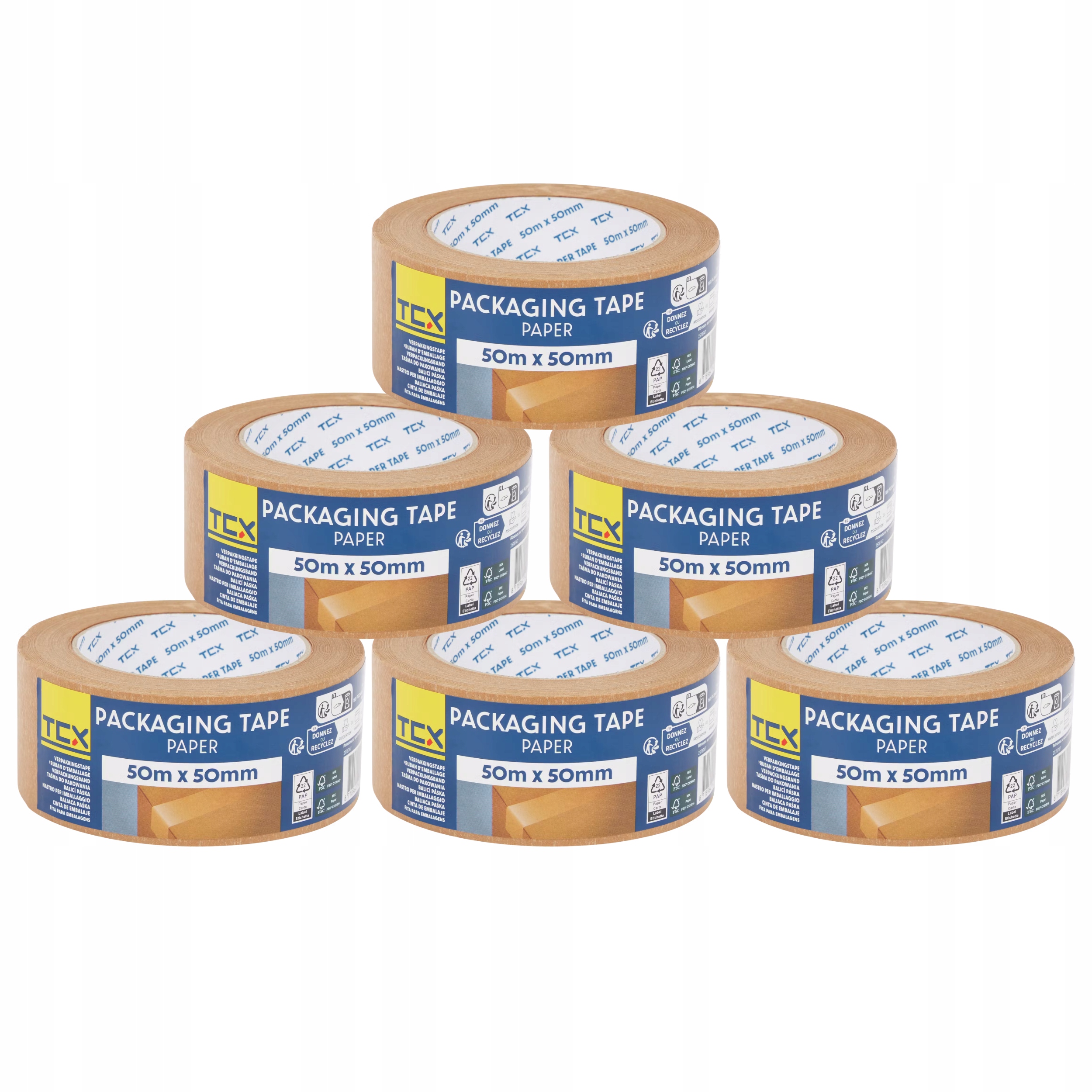 ZESTAW 6 sztuk EKO taśm papierowych TCX 50 mm 50 m | w 100% Recyklingowa
