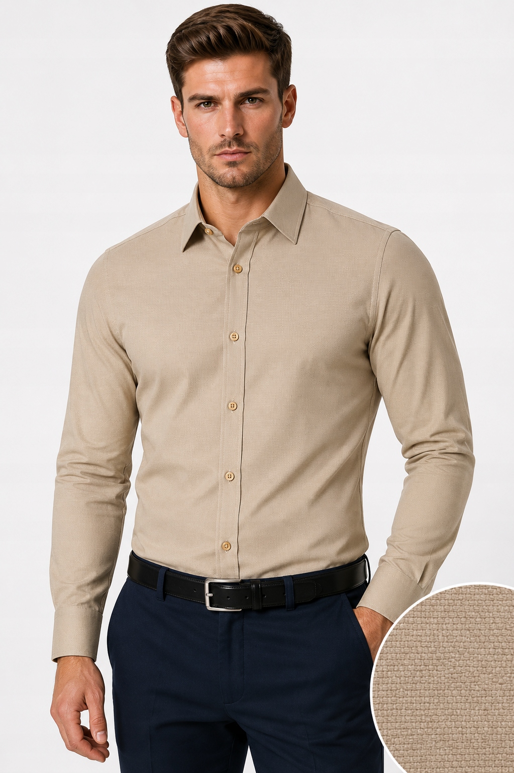 Pánská košile s dlouhým rukávem Viadi Polo Hnědá Slim Fit Velikost M Oxford