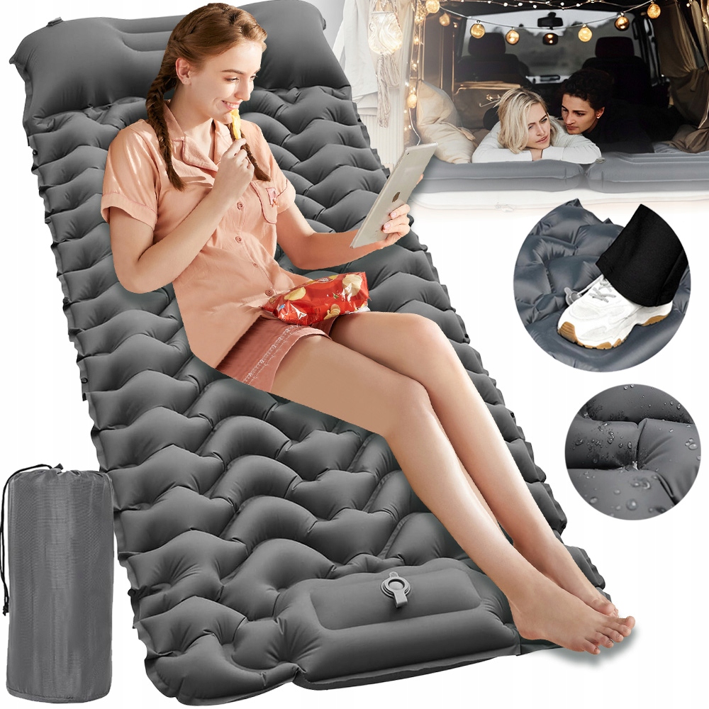 Materac Lekki Samopompujący Dmuchana Mata Turystyczna Z Pompką Poduszka