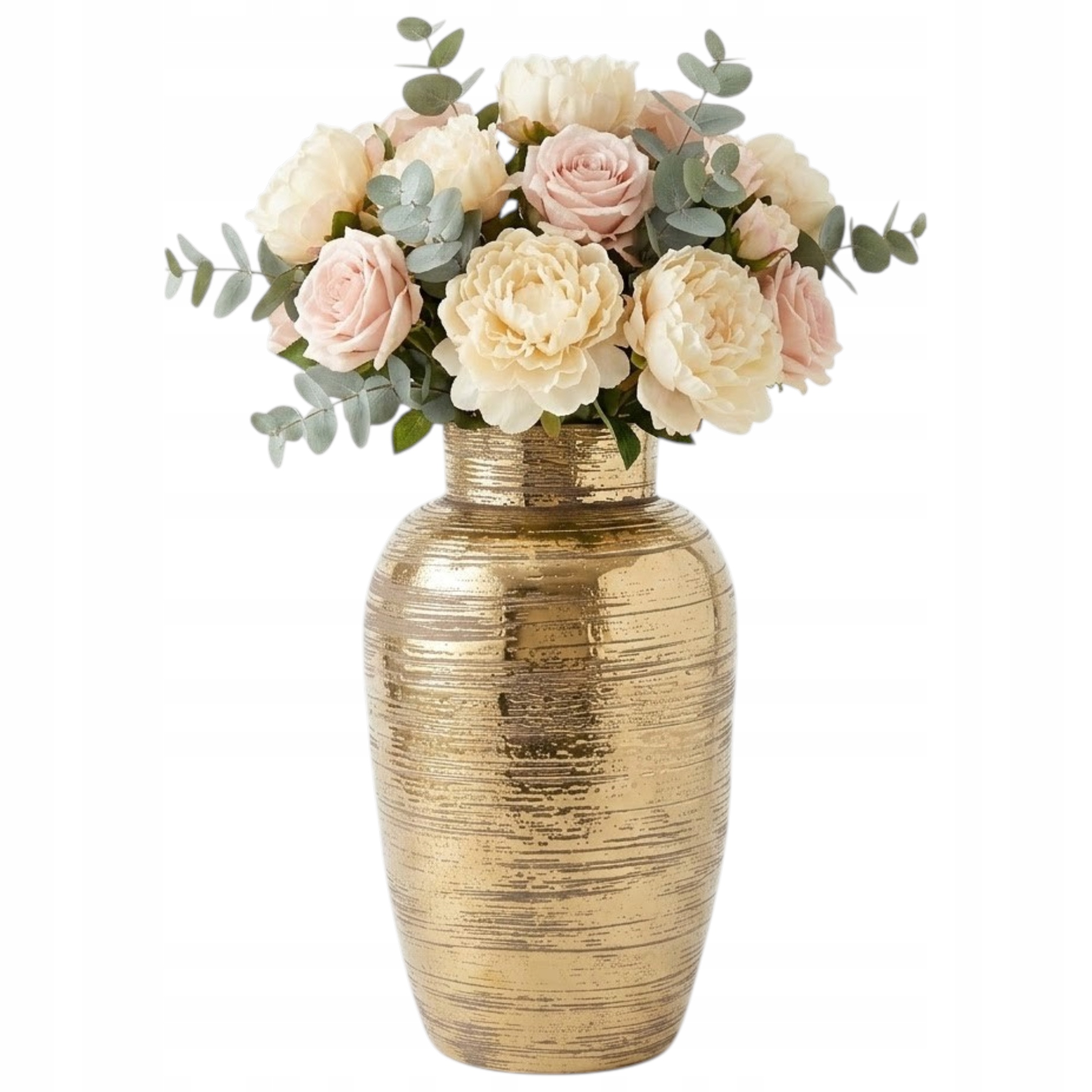 Wazon Ceramiczny Na Kwiaty Dekoracja Flakon 38 CM Złoty