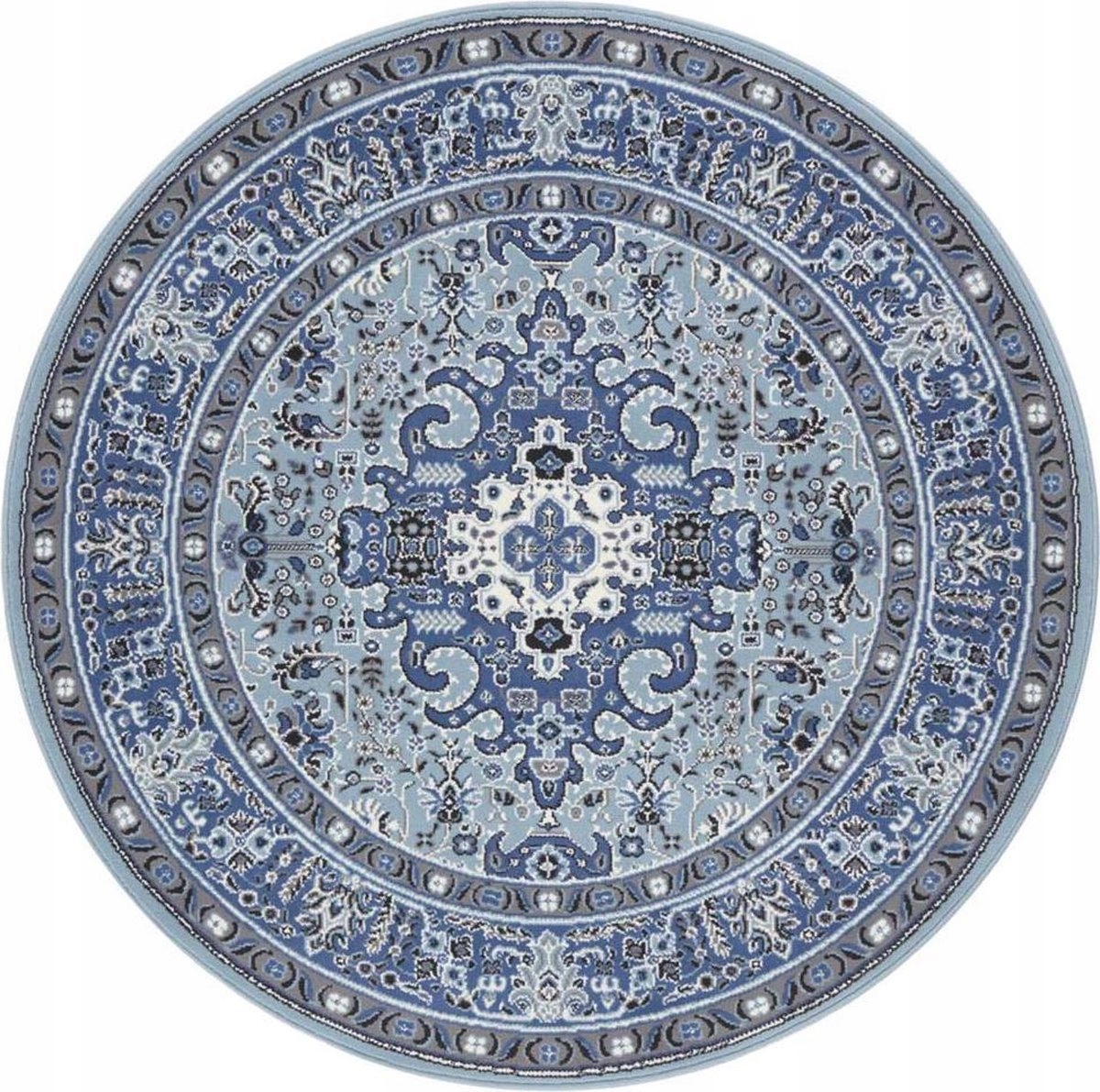 Modrý kulatý koberec, orintální vzor 160 cm
