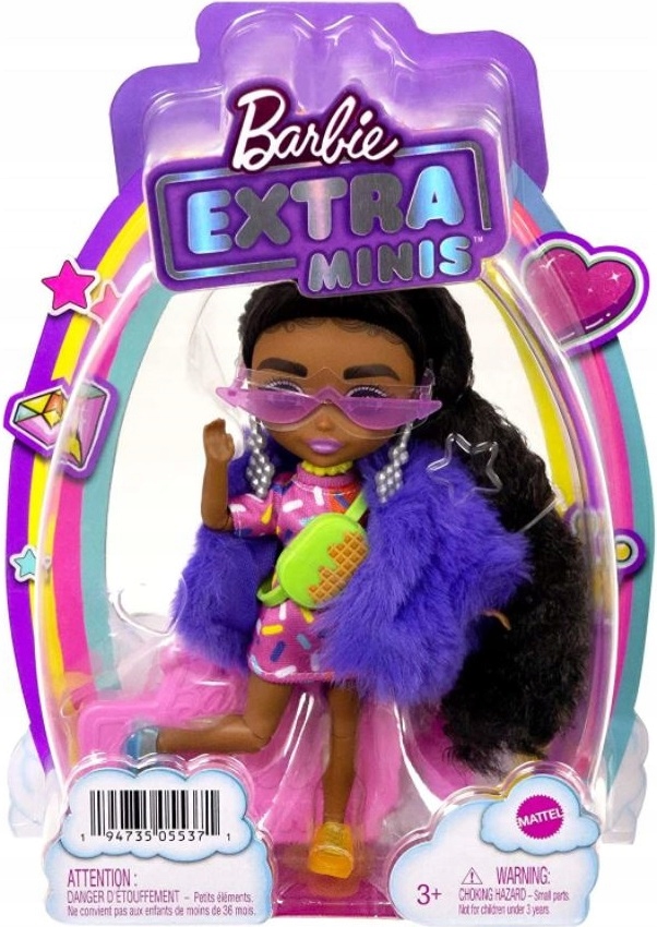 BARBIE EXTRA MINIS LALKA W FIOLETOWYM FUTRZE EAN (GTIN) 194735055371