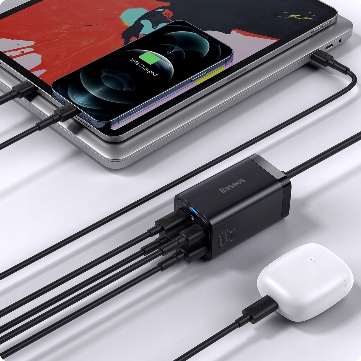Ładowarka BASEUS GaN3 PRO 65W 2x USB-C 2xUSB-A PD QC4 + Kabel USB-C Prąd wyjściowy 3000 mA