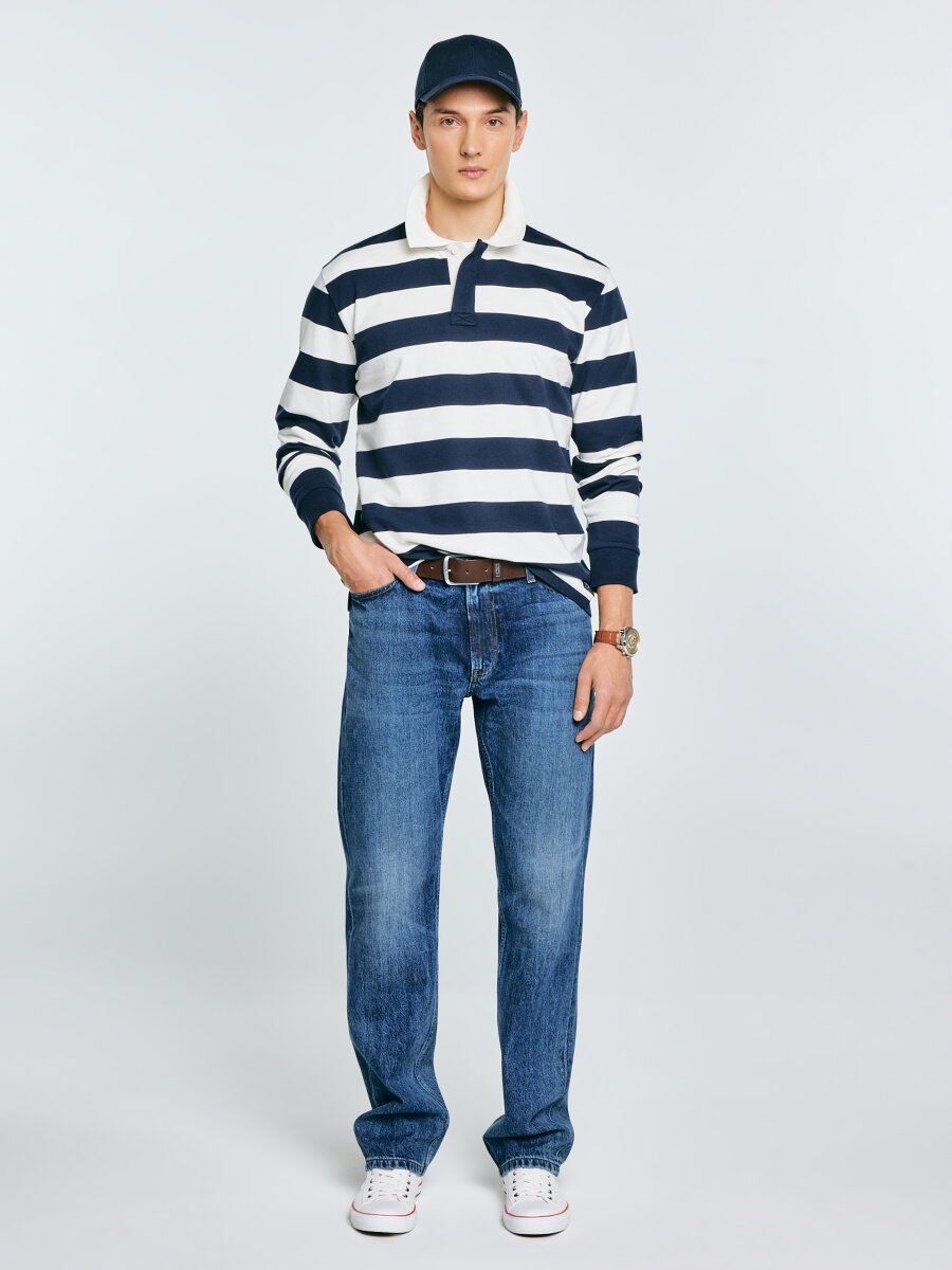 Big Star Tričko Pánské Polo S Pruhy, Tmavě Modré A Bílé Miker 100 XL