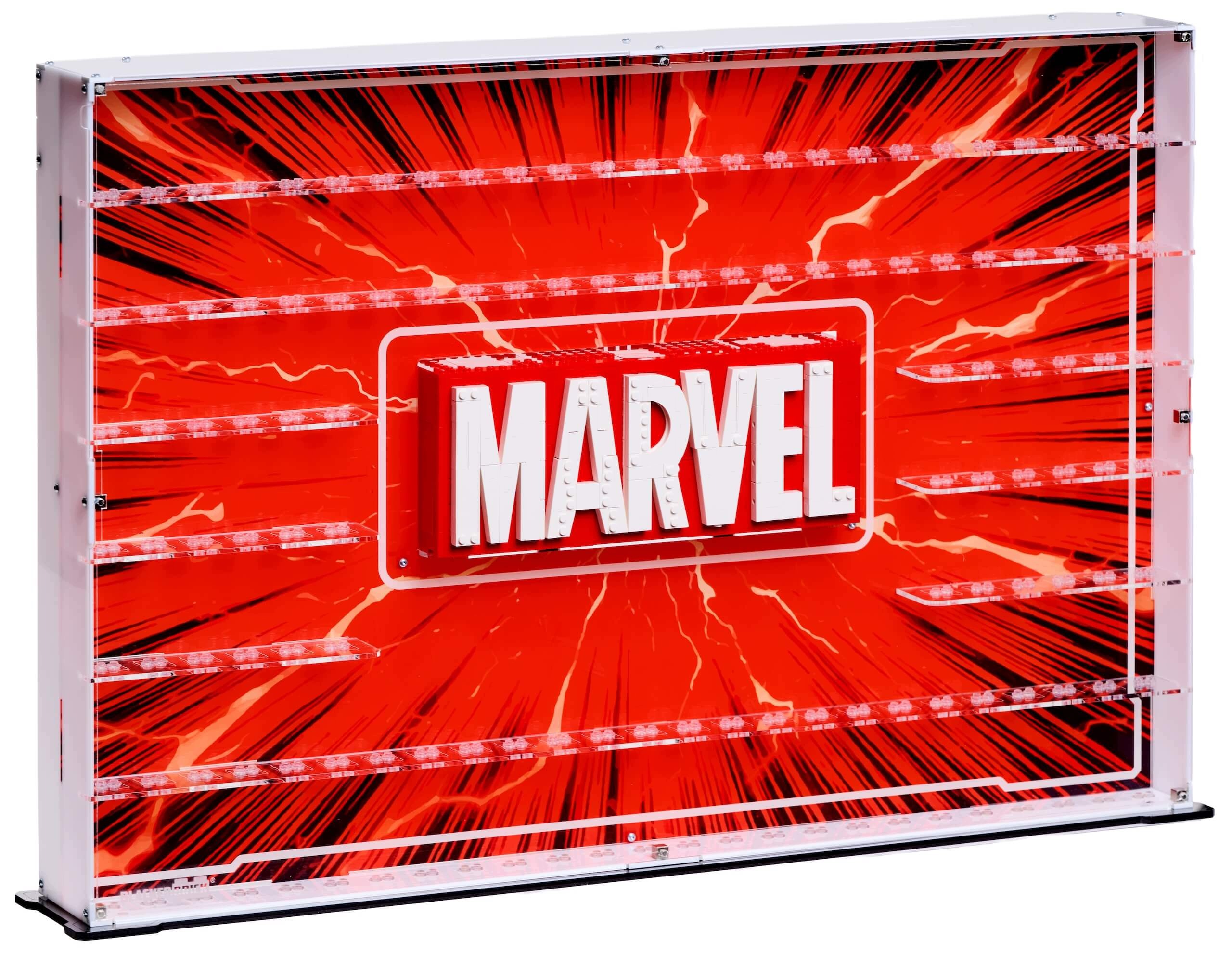 Blacked Brick vitrína pro Lego 76313 Marvel Logo & 136 minifigurek