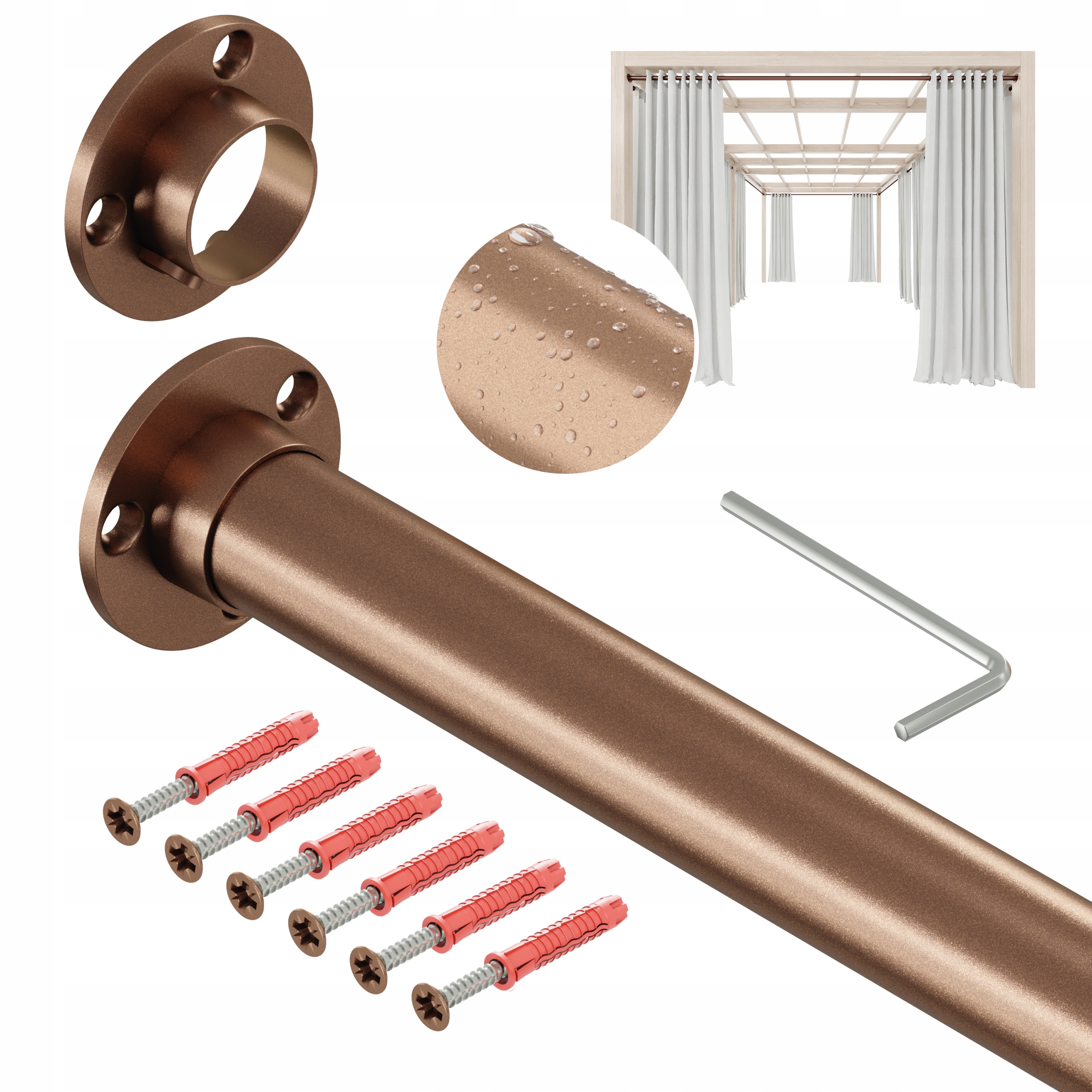 Tyč Na Zahradní Závěsy Do Altánku , Balkon, Terasu, Pozink 25 mm 200 cm Měděná