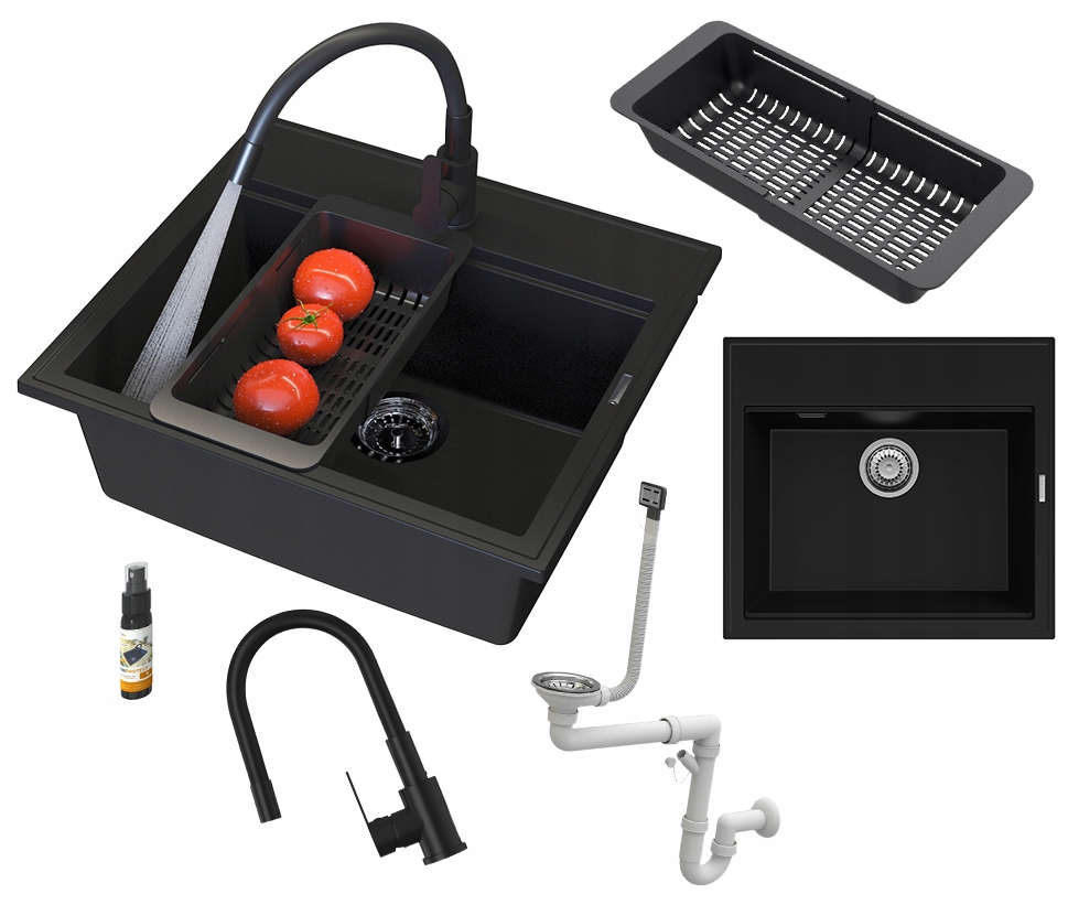 Granitový drez Verno Čierny Sada Drezov sifónová batéria Grado Plus