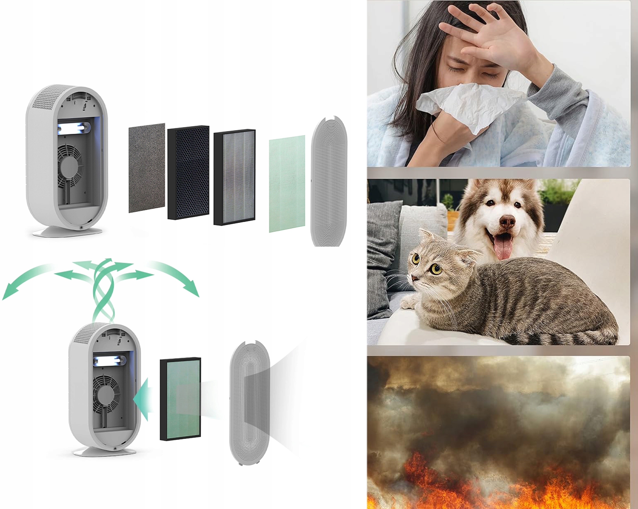 OCZYSZCZACZ POWIETRZA JONIZATOR HEPA13 WIFI Aplikacja STERYLIZACJA UV Kolor dominujący biały