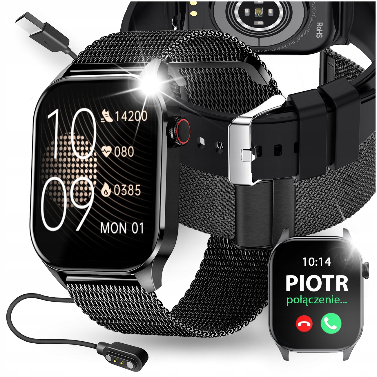 SMARTWATCH ZEGAREK MENU PL POMIAR CIŚNIENIA PULS TEMPERATURA ROZMOWY PL