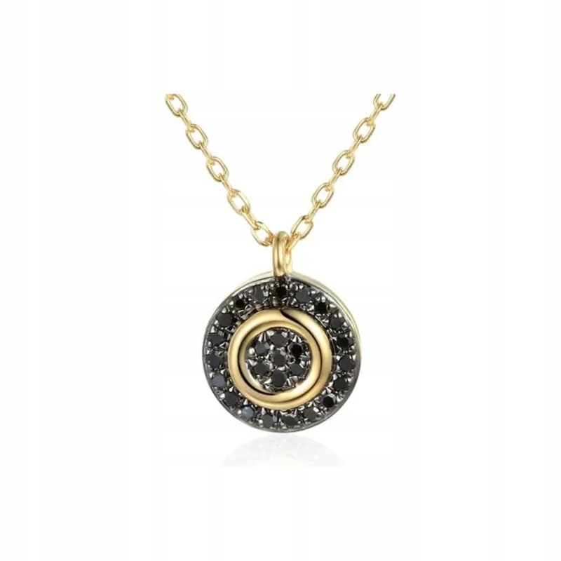 Elegantní zlatý náhrdelník 585 kruh s černými kameny na řetízku R45