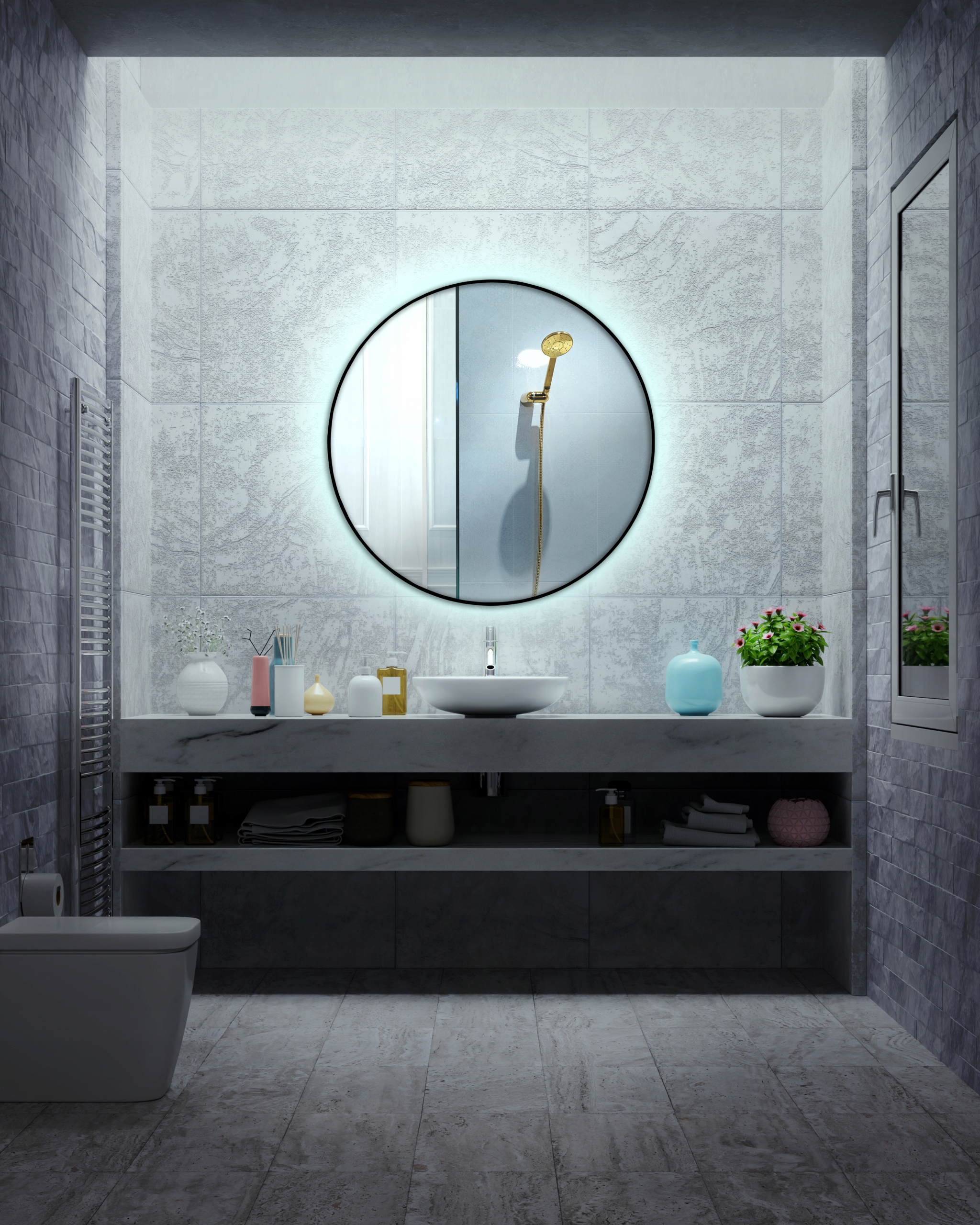 

Lustro okrągłe/koło światło Led w ramie Mdf 120 cm