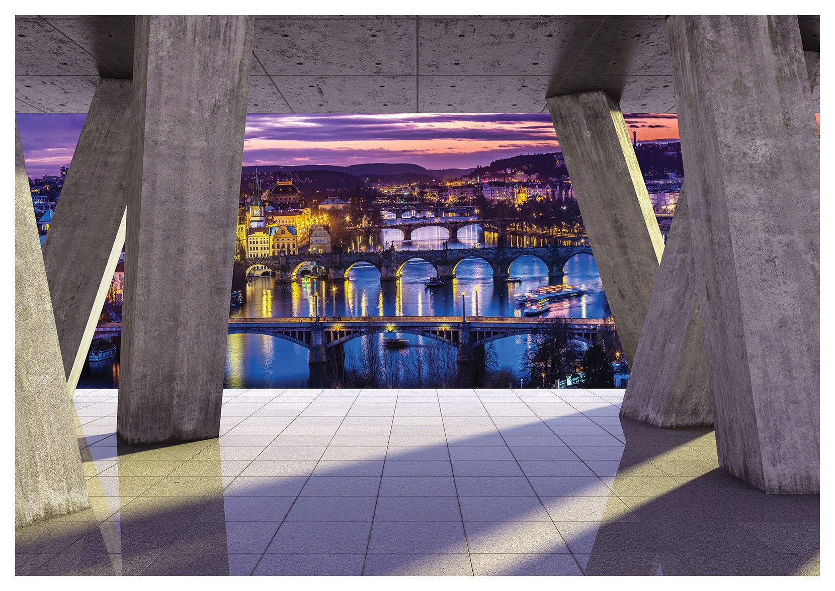 Fototapeta Noční Praha Beton a panorama světla Karla Mostu 254x184 lepidlo