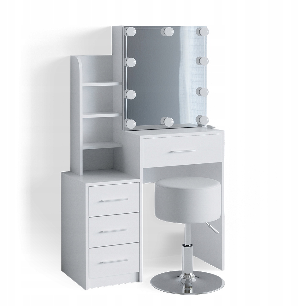 БЕЛЫЙ ТУАЛЕТНЫЙ СТОЛИК КОНРАДА С ТАБУРЕТОМ И LED VICCO