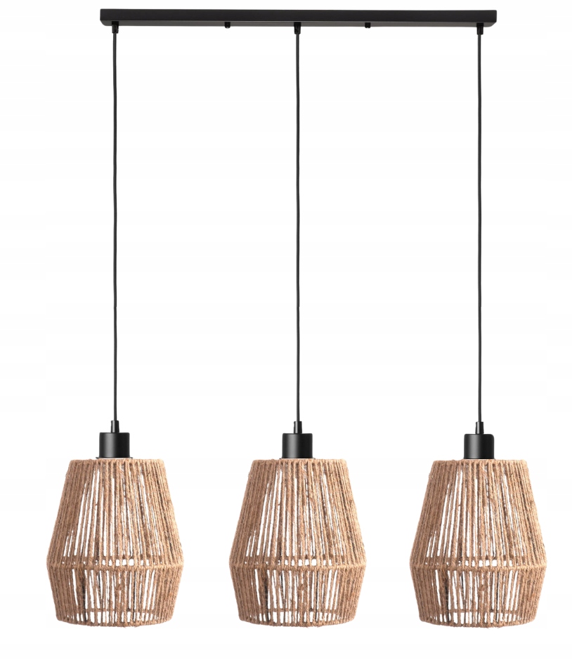 Lampa potrójna listwa czarna klosz boho naturalny