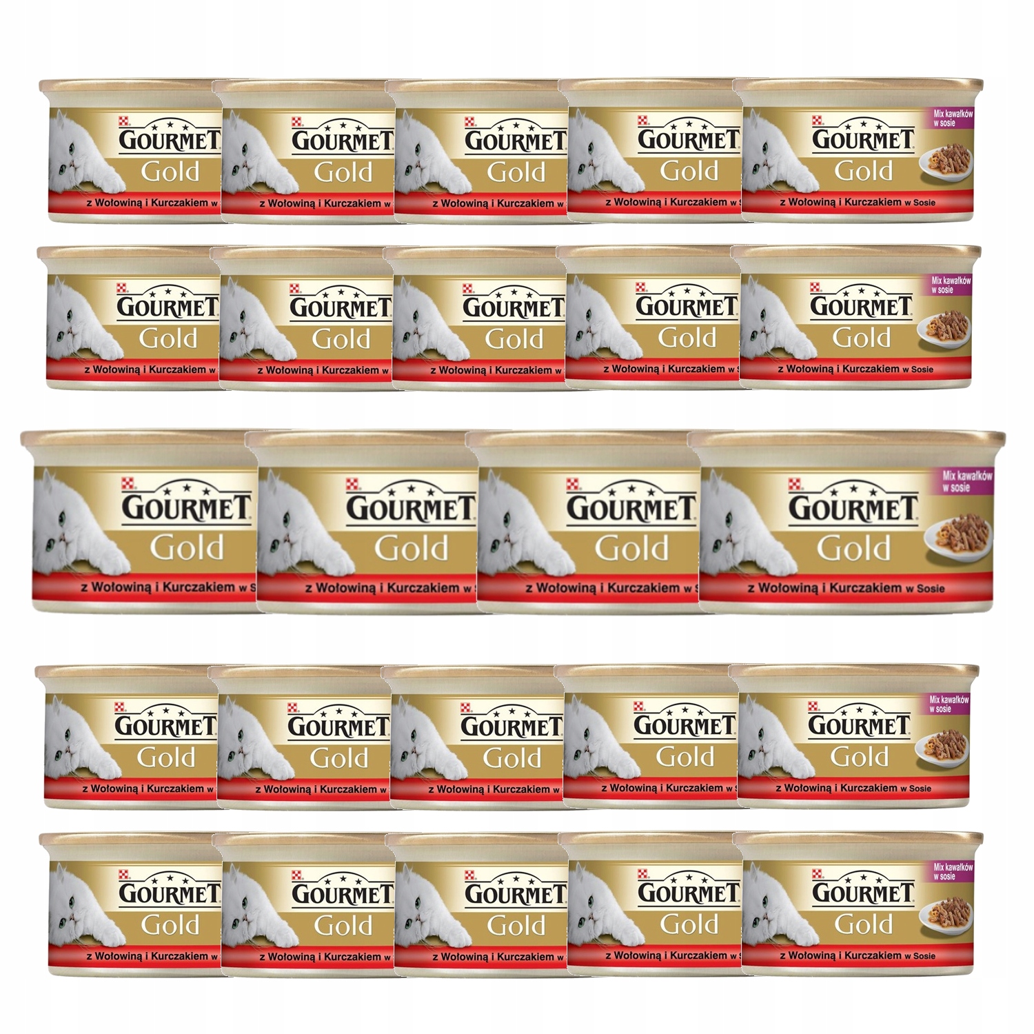 Levně Mokré krmivo pro kočky s hovězím a kuřecím masem v omáčce Gourmet Gold 24x85 g