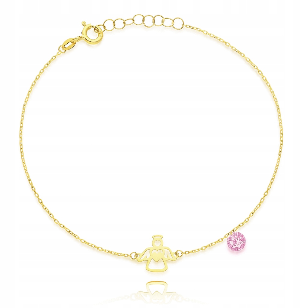Zlatý náramek andílek s růžovou zirkonií, ryzost 585