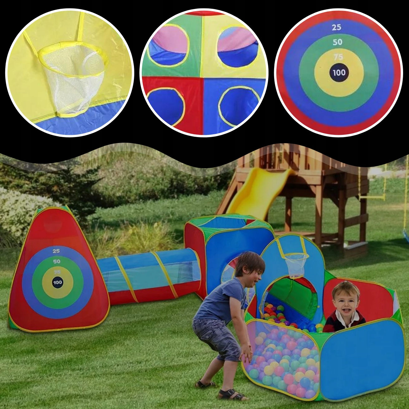 NAMIOTY DLA DZIECI NAMIOT OGRODOWY 5w1 + TARCZA EAN (GTIN) 0640816653627