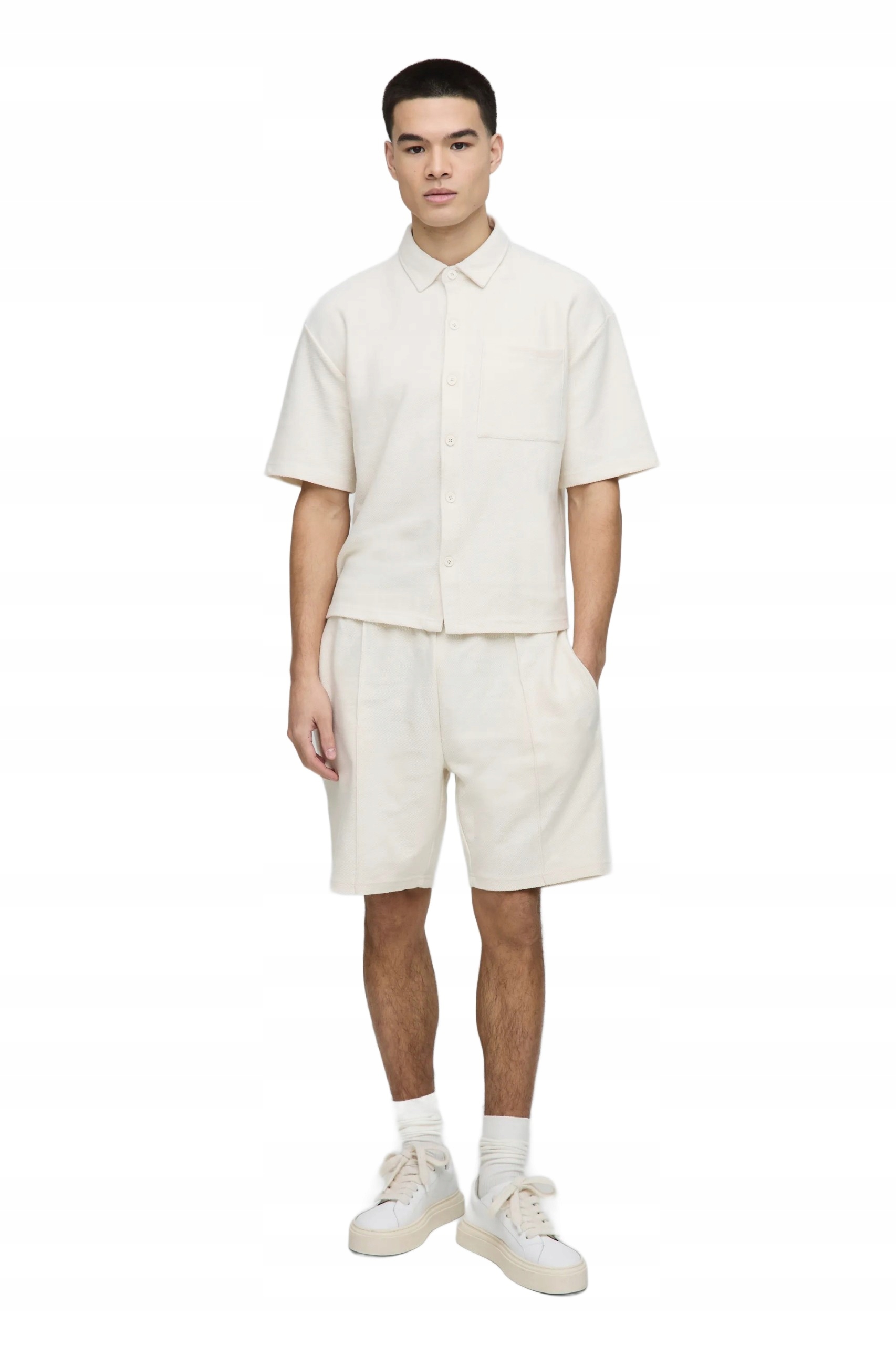 Boohooman Komplet Pánská Košile A Šortky Béžová Bez Vzoru XL Z3A