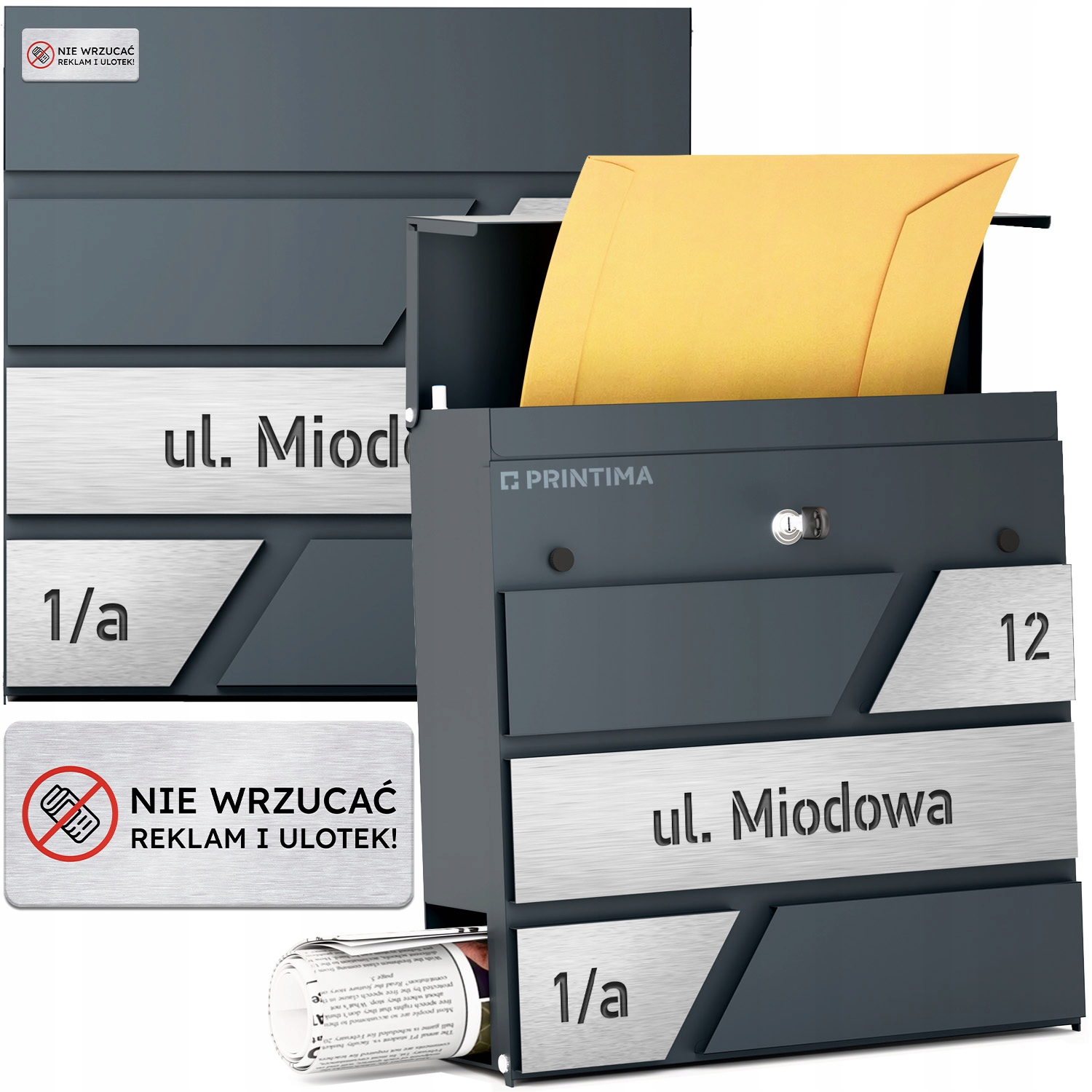 Velká Poštovní Schránka s číslem domu Antracit Vyřezané číslo domu