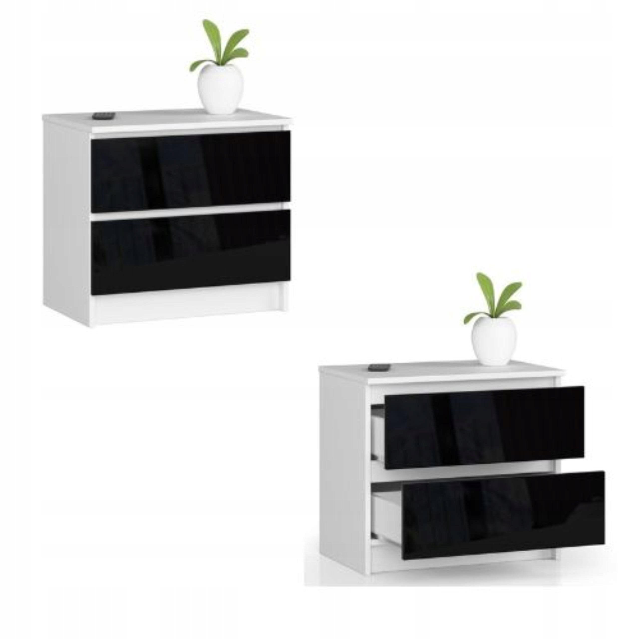 Komoda, skrinka K60 2, zásuvky biela čierny lesk Akd