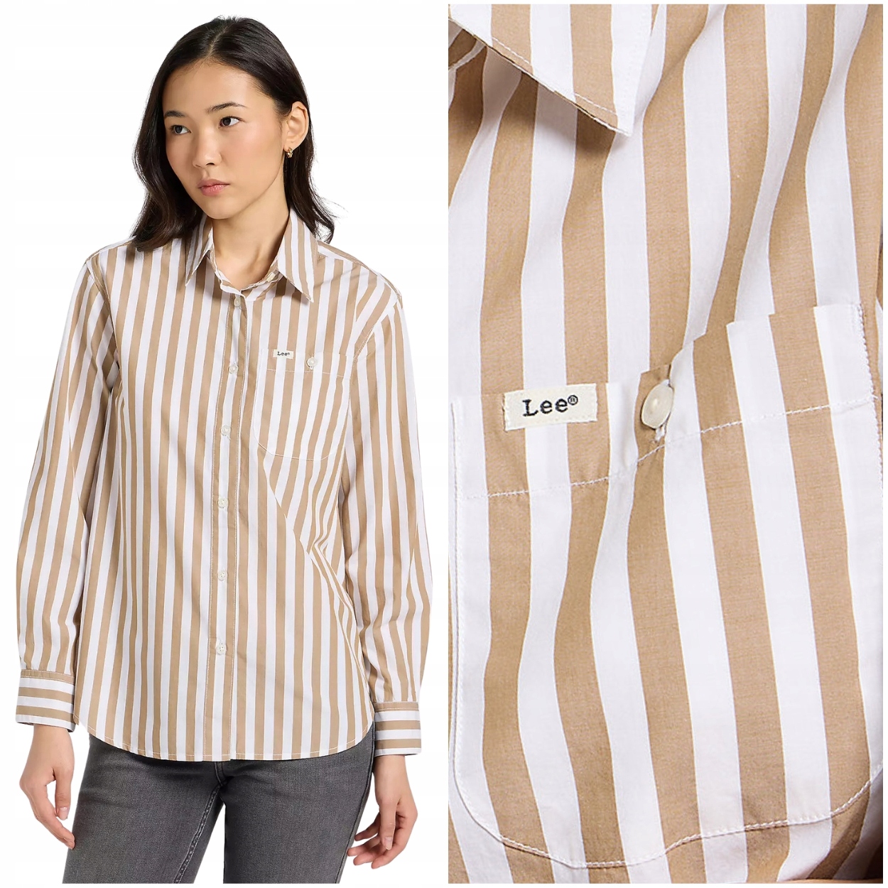 Lee All Purpose Shirt Khaki Stripe bavlněná dámská pruhovaná košile L
