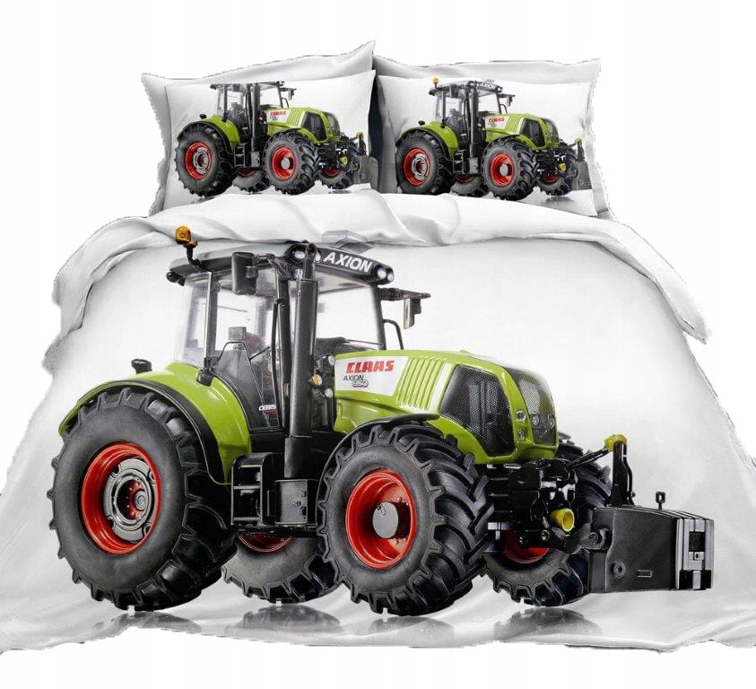 Pościel Zielony traktor biała/szara- 135x200 2 cz.