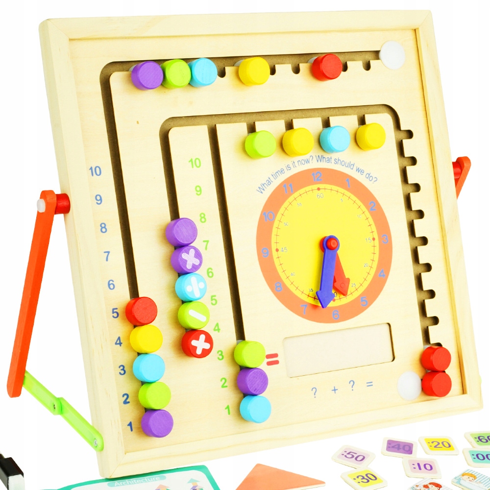 Tablica Edukacyjna Dwustronna Drewniana + Puzzle Magnetyczne Zestaw Kolor dominujący wielokolorowy