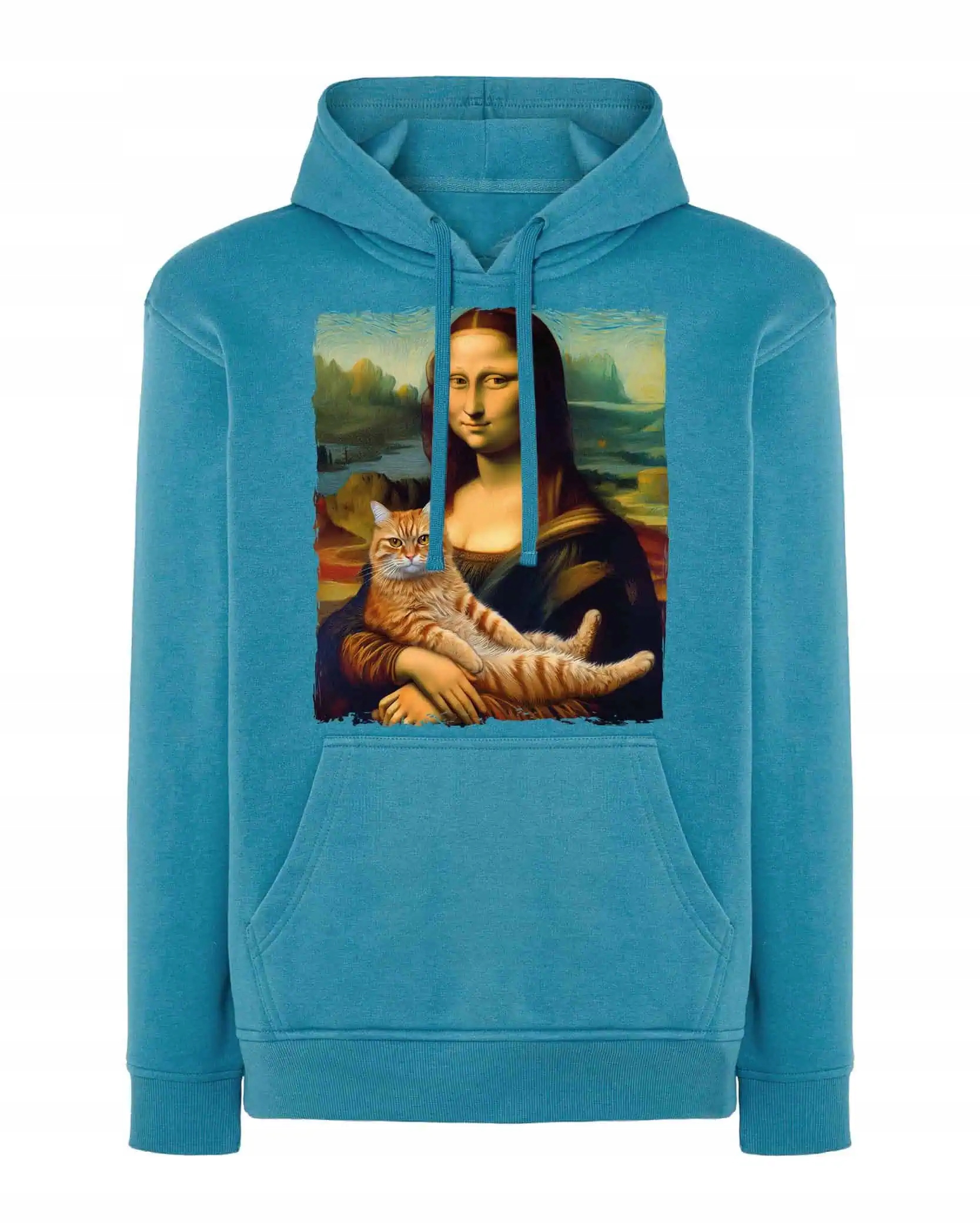Mikina s kapucí s kapucí Mona Lisa s obrázkem kočky Kočka Kotě modrá, XL
