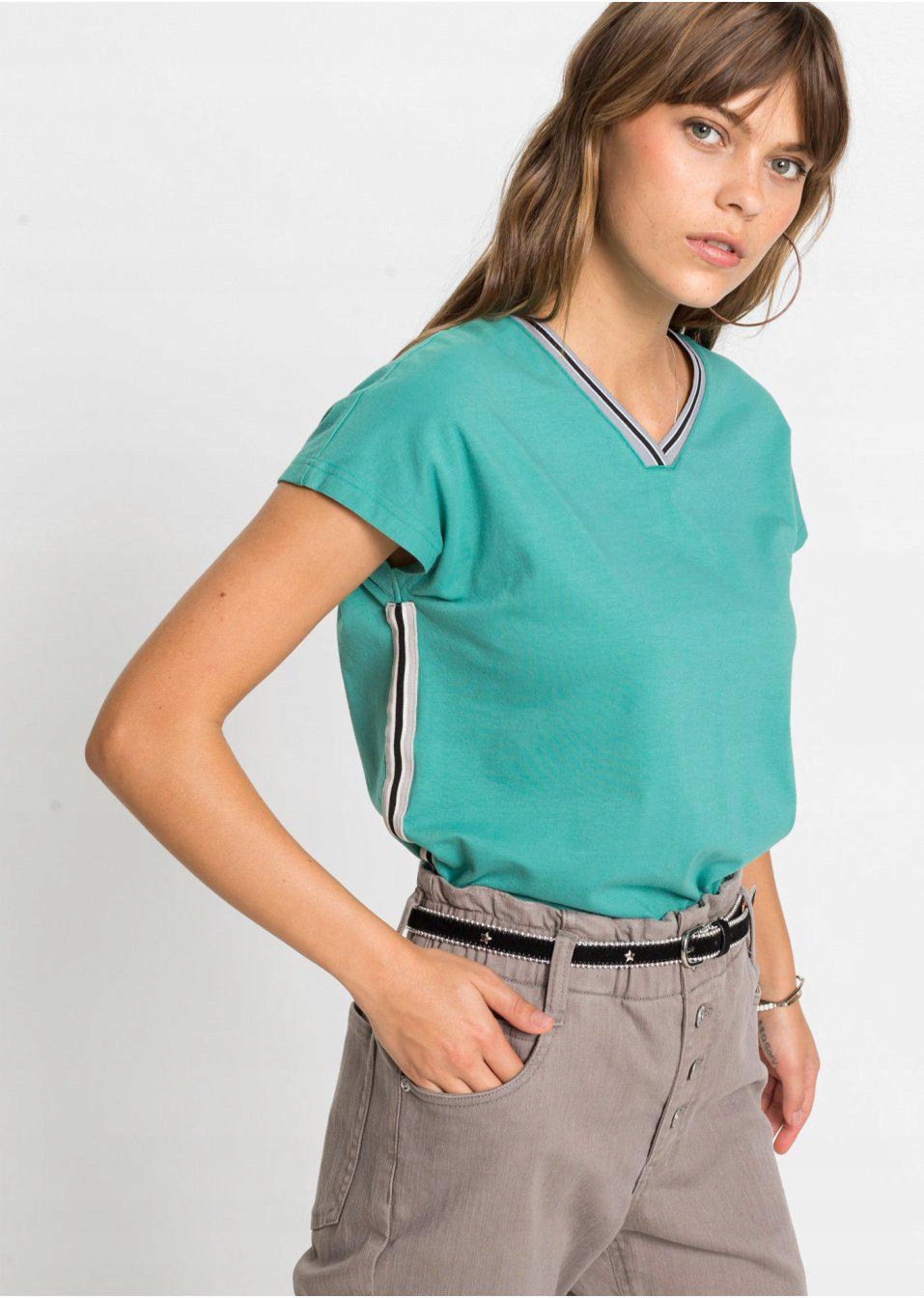 50 Bonprix S30 ZIELONY T-SHIRT Wzór dominujący bez wzoru