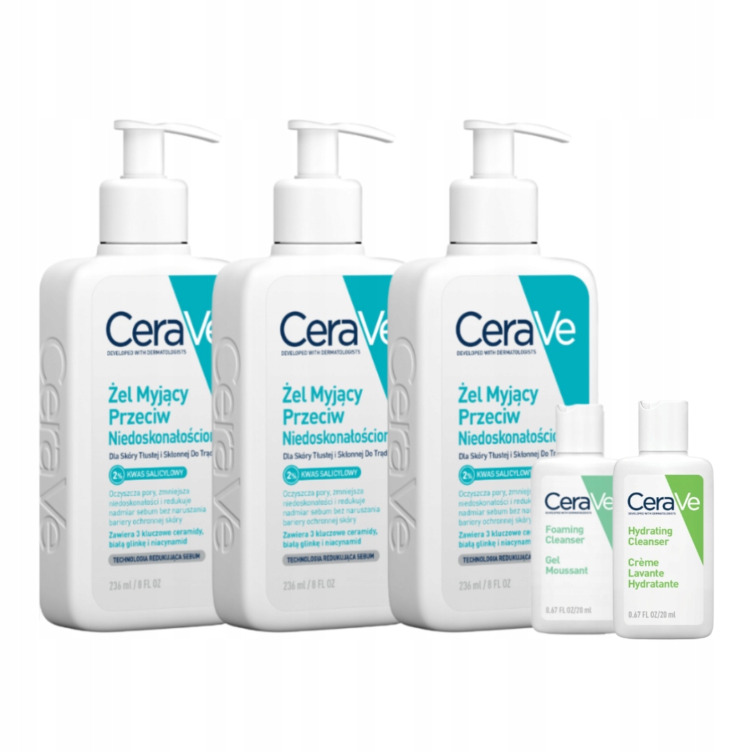 CeraVe Żel Myjący Przeciw Niedoskonałościom, Skóra Trądzikowa 236ml x3