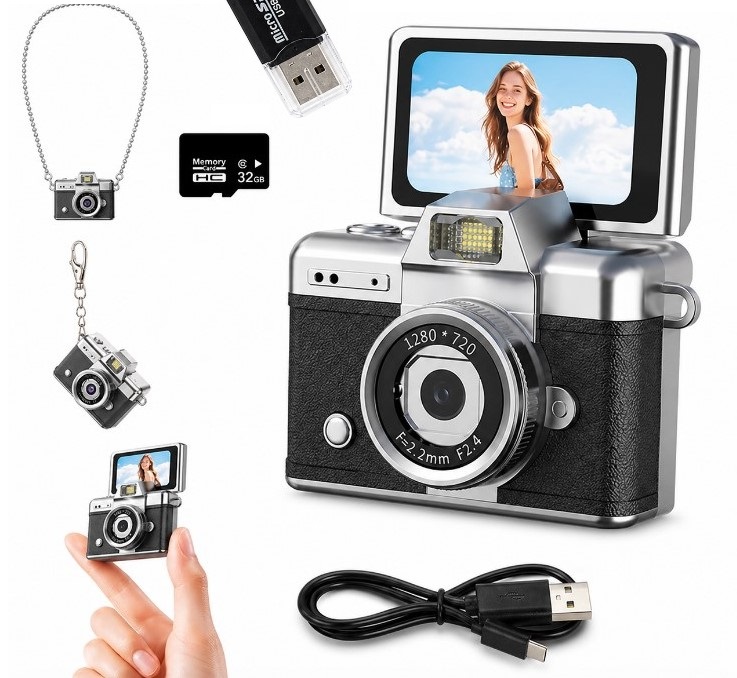 Czarny Mini Aparat Brelok Do Kluczy 32 Gb Pamięci Gadżet Do Plecaka