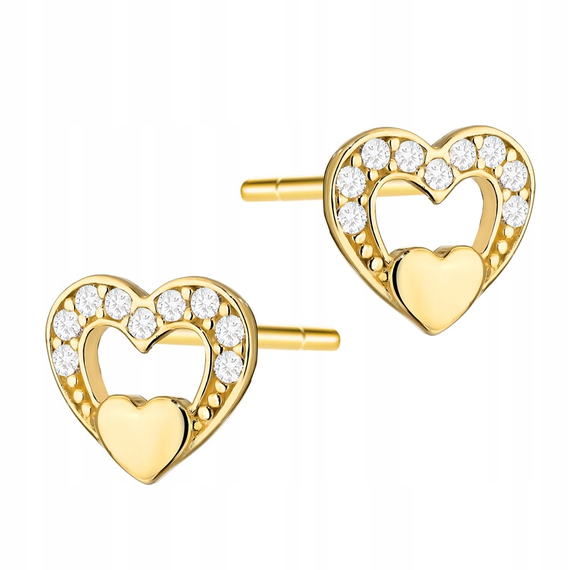 Zlaté náušnice pr. 585 Srdce se Zirkony 14k