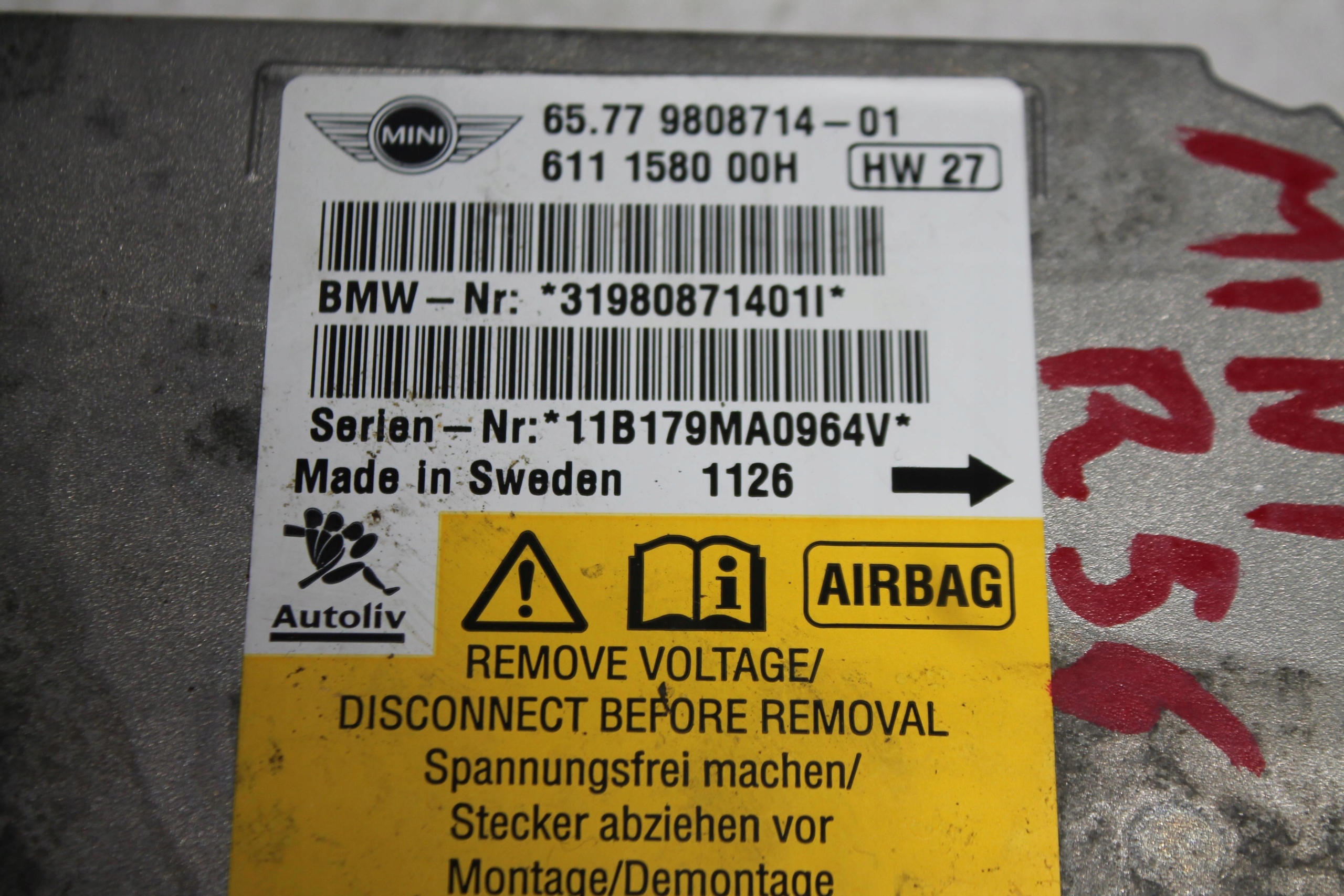 module SENSOR airbag 9808714 MINI R56 R57 R60 08-13